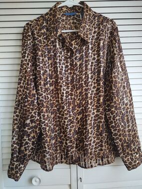 Karen Scott Leopard Print Button-Down Shirt in Brown and Black